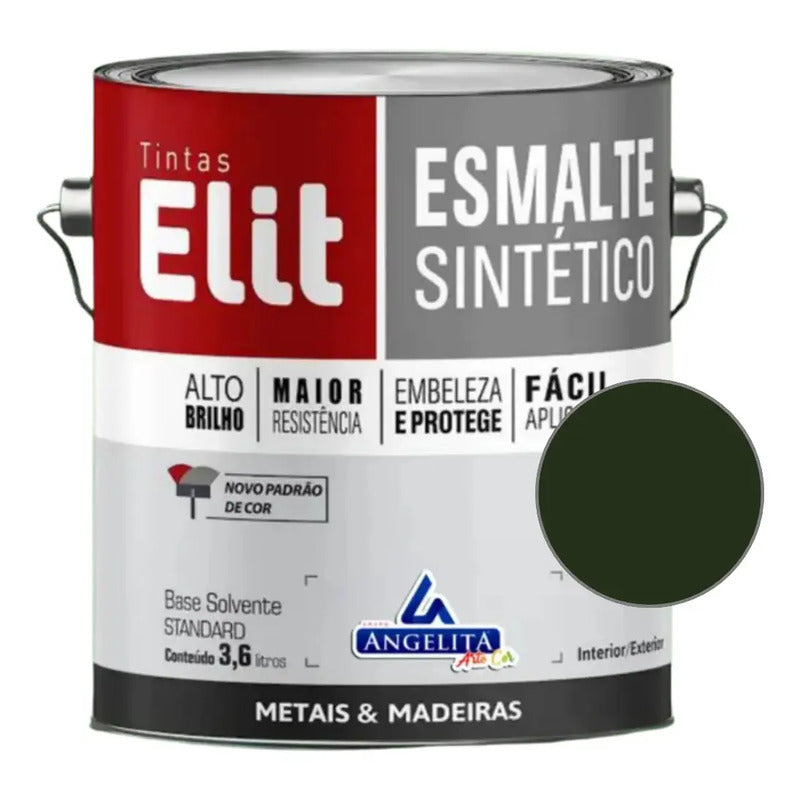 Esmalte Sintético Brilhante Elit 3,6l Verde Colonial Para Metais E Madeiras