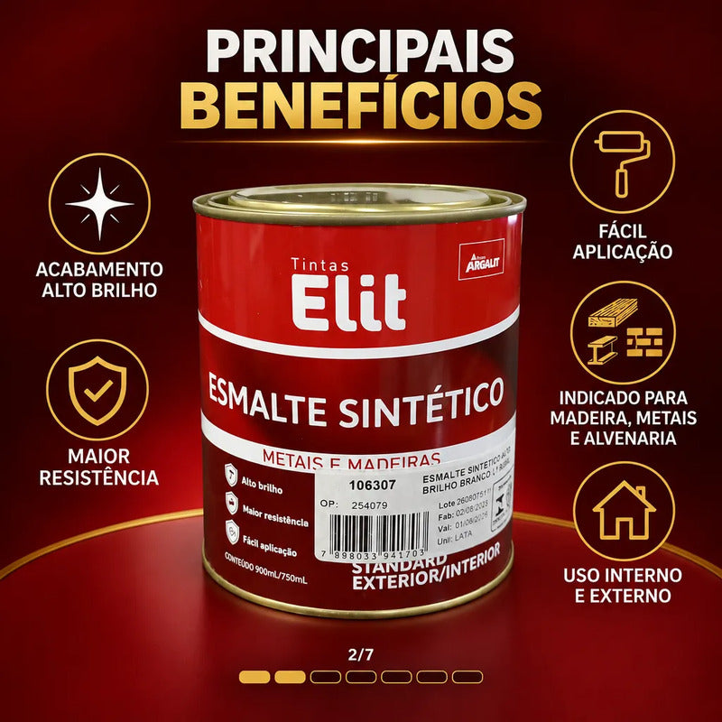 Esmalte Sintético Brilhante Elit 900ml Várias Cores Preto Brilhante