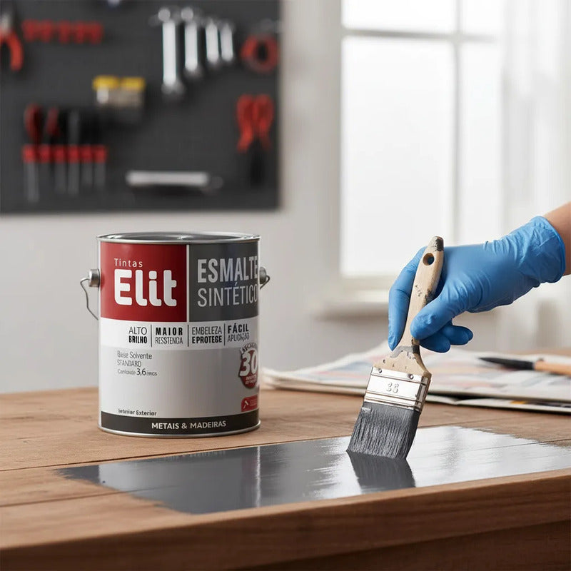 Tinta Esmalte Sintético Elit 3,6l Metais Madeiras Brilho Cinza-escuro