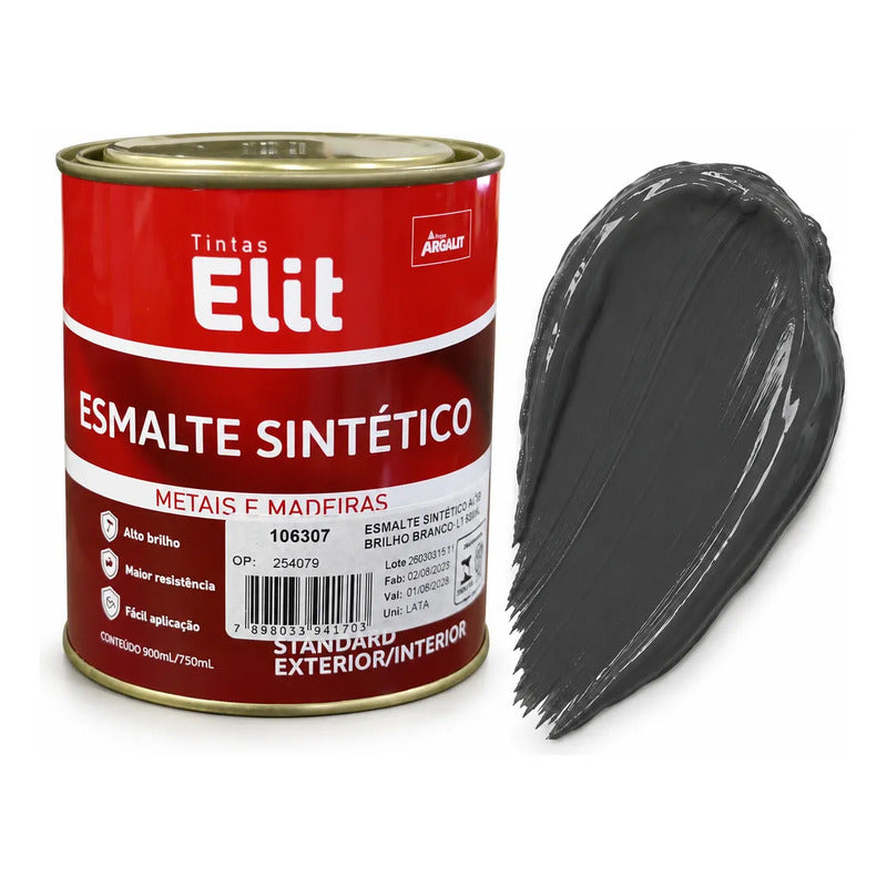 Esmalte Sintético Brilhante Elit 900ml Várias Cores Cinza-escuro