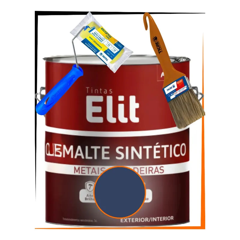 Kit Esmalte Sintético 3,6l + Rolo + Trincha Cores Elit Kit Azul Del Rey Brilhante