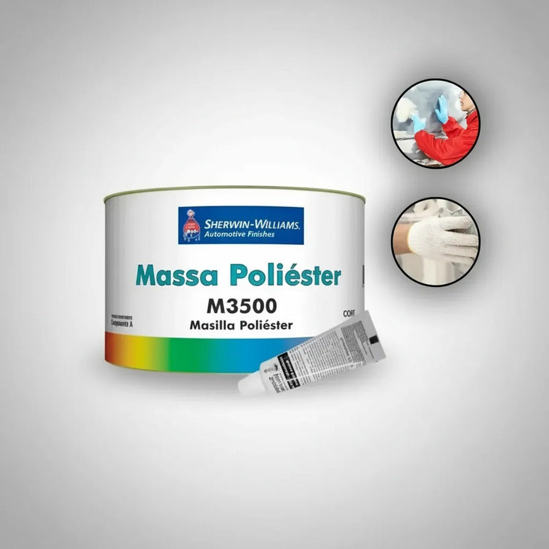 Massa Poliéster Sherwin M3500 750g + Catalisador Incluso